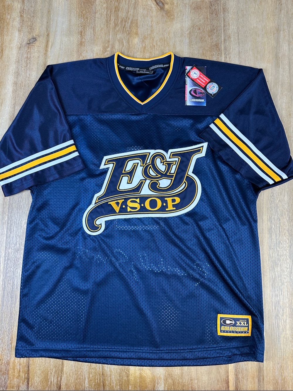 E&J VSOP Brandy Promo Baseball Jersey Navy Gold Size L 90's